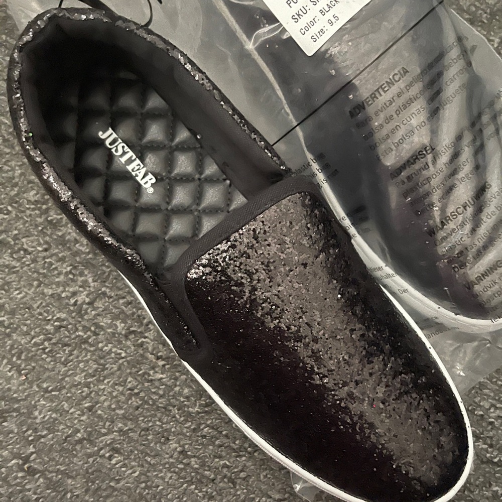 NEW Just Fab 9.5 Black Glitter Loafer